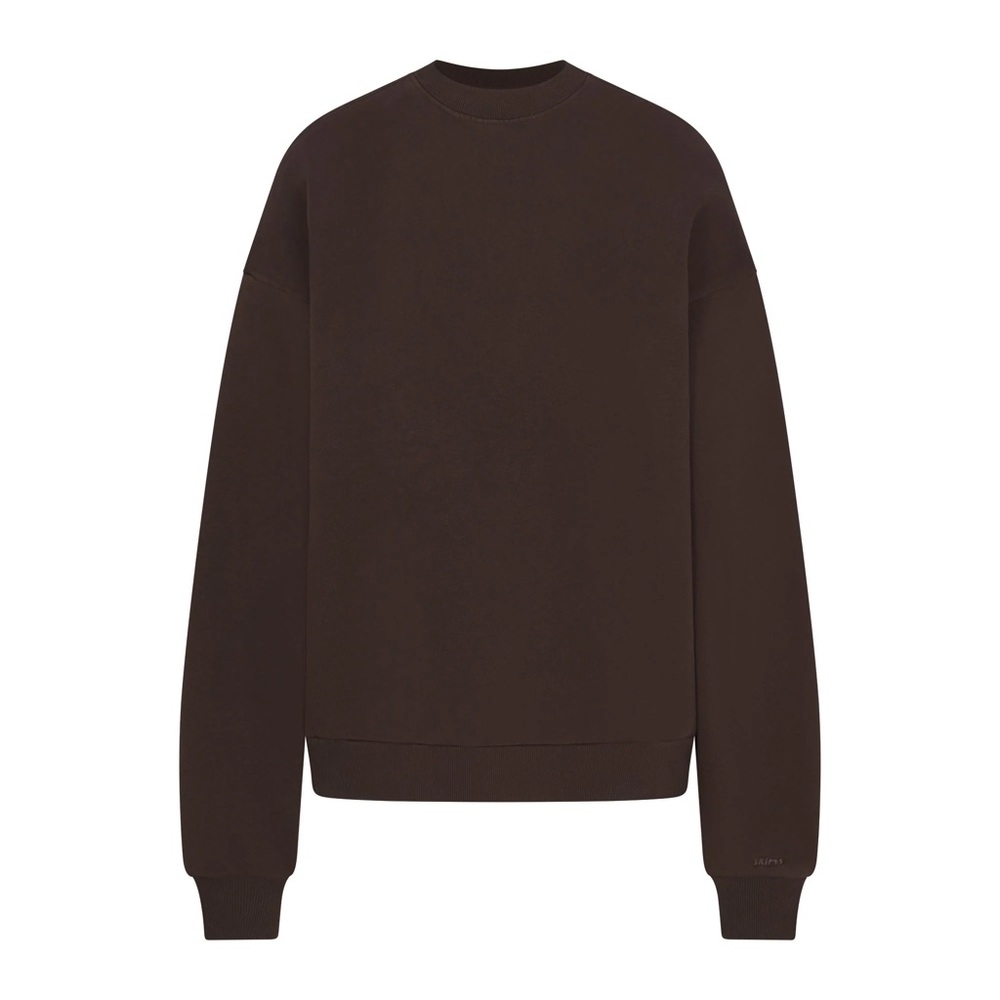 Skims Cotton Boyfriend Fleece Crewneck Espresso Sz XL